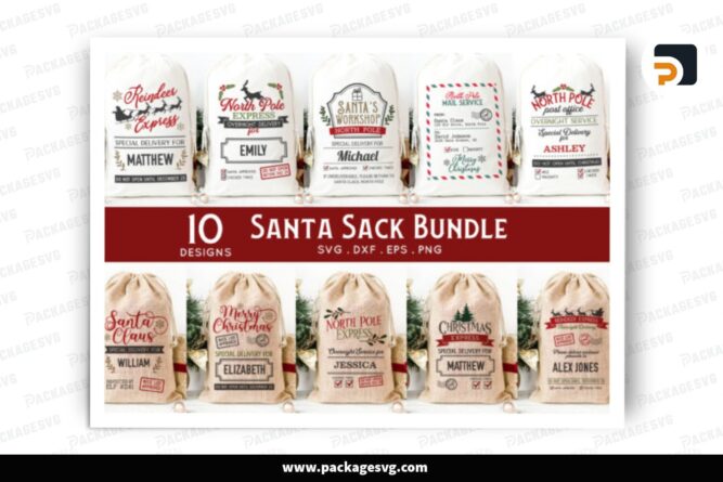 Santa Sack Chritmas SVG Bundle, 10 Xmas Designs LP86K04I