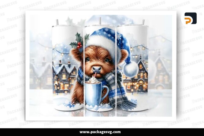 Seamless Highland Cow Sublimation Design, 20oz Skinny Tumbler Wrap