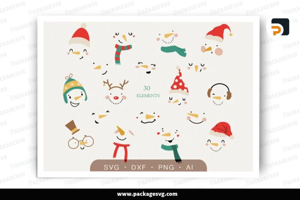 Super Cute Snowman Face Bundle, 30 Element Files LOWJKHG3