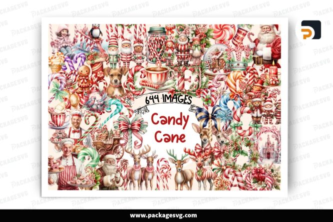 Watercolor Candy Cane Clipart Bundle, 644 PNG Sublimation Designs LPKJLJ42 (8)