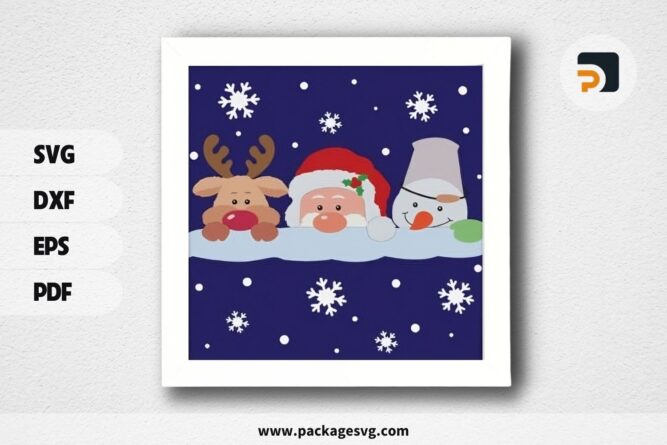 3D Cute Christmas Peeking Shadowbox, SVG Paper Cut File LQELDIUX