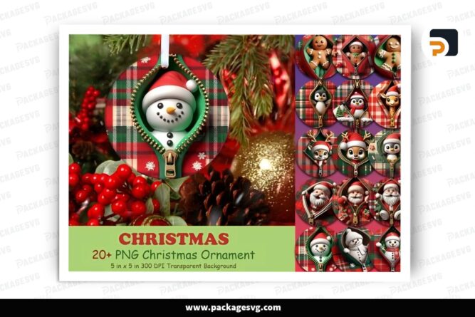 3D Cute Zipper Christmas Bundle, 20 PNG Sublimation Designs (2)