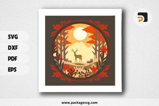 3D Deer Moon Shadowbox, SVG Paper Cut File (1)