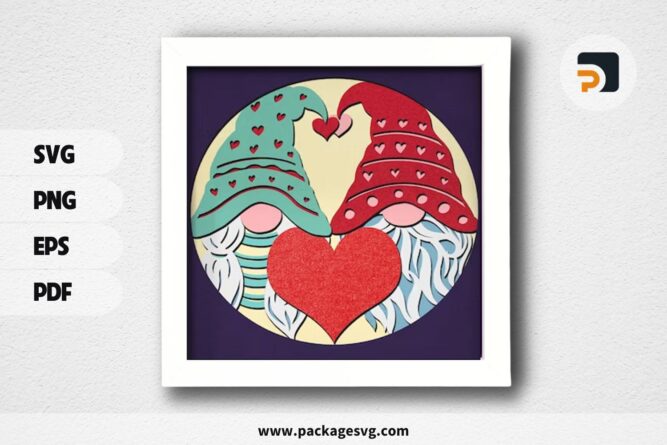 3D Gnome Couple Shadowbox, Valentine SVG Paper Cut File LQPY0F14 (2)