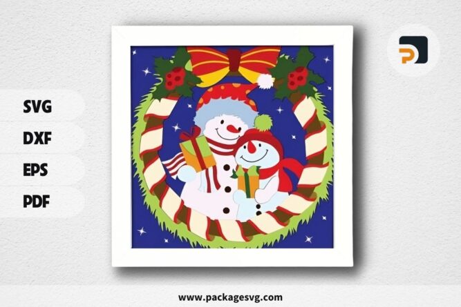 3D Happy Snowman Shadowbox, Christmas SVG Paper Cut File LQELED4P (1)