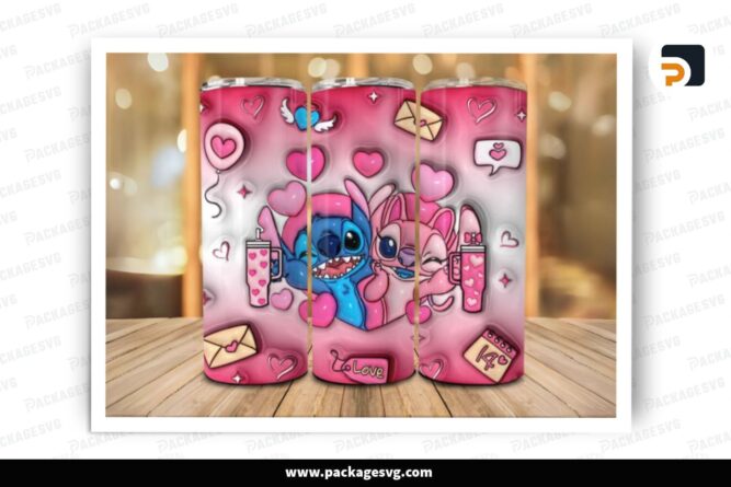 3D Inflated Cartoon Stitch Sublimation Design, Valentine 20oz Skinny Tumbler Wrap (2)