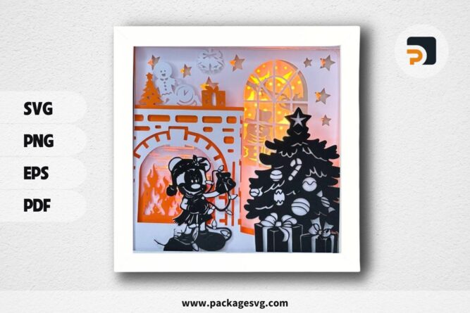 3D Mickey Mouse Christmas Lightbox, SVG Paper Cut File (1)