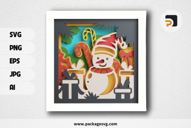 3D Snowman And Presents Shadowbox, Christmas SVG Paper Cut File LQ6EDJ7V (1)