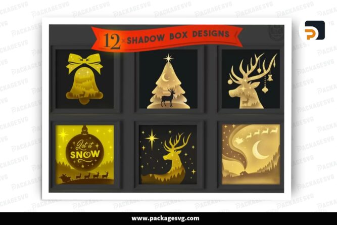 Christmas Lightbox Bundle, 12 SVG Paper Cut File (7)