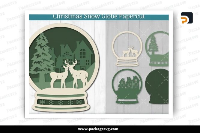 Deer Snow Globe, Christmas SVG Paper Cut File LQ4V5GEO (1)