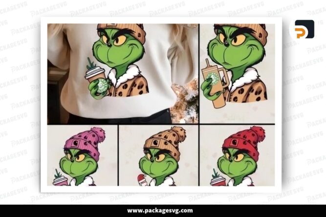 Grinch Leopard Boujee Cartoon Bundle, 5 Christmas PNG Sublimation Design (2)