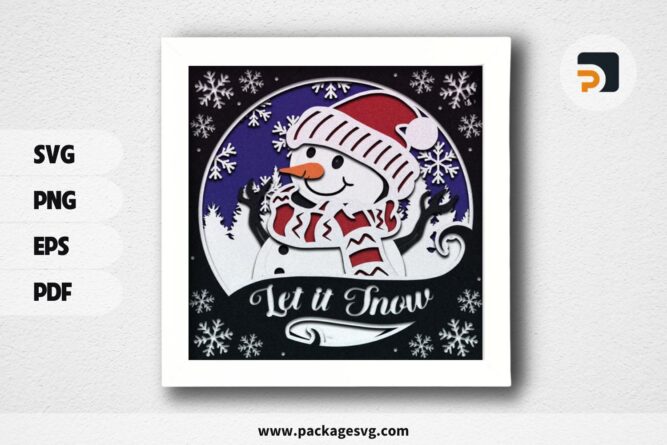 Let It Snow 3D Shadowbox, Christmas Snowman SVG Paper Cut File (2)