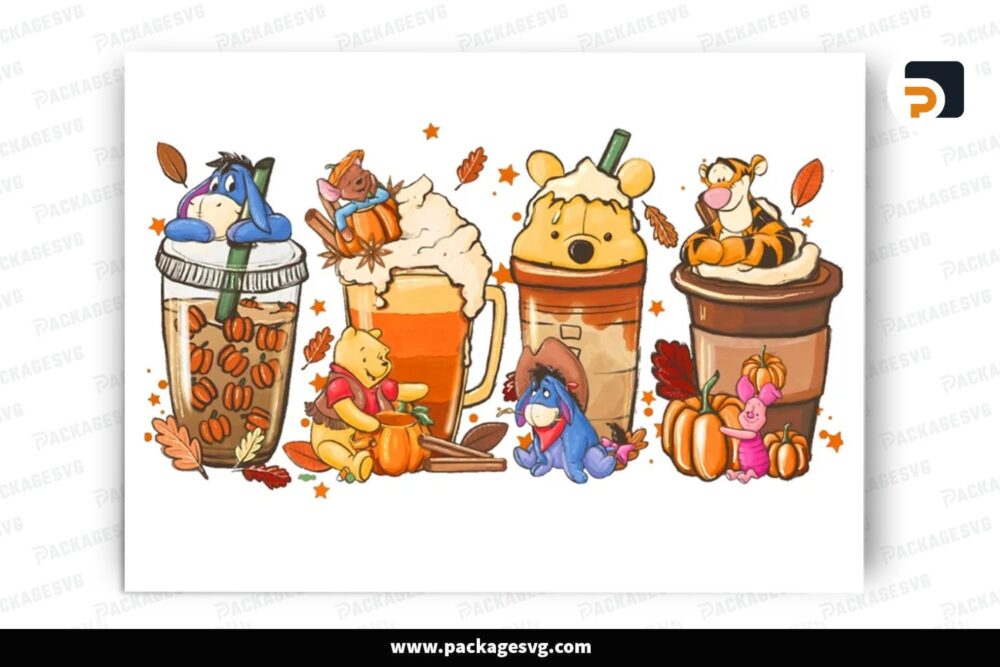 Pooh Fall Coffee Latte, Bears PNG Sublimation Design (2)