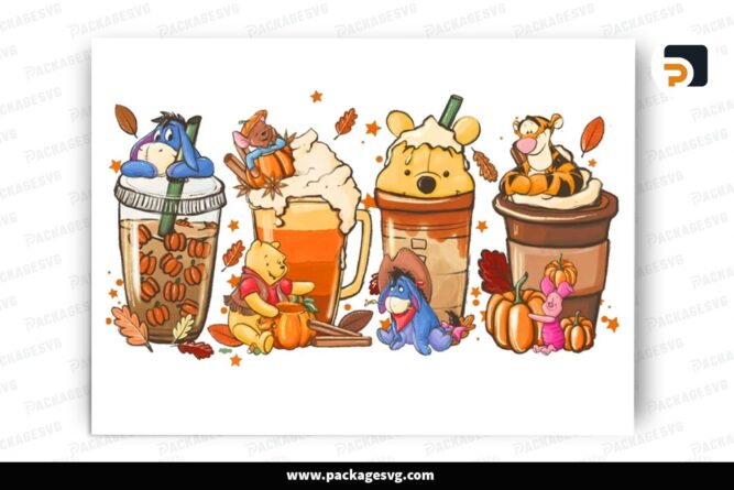 Pooh Fall Coffee Latte, Bears PNG Sublimation Design (2)