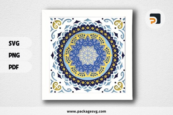 3D Mandala Shadowbox, SVG Paper Cut File (1)