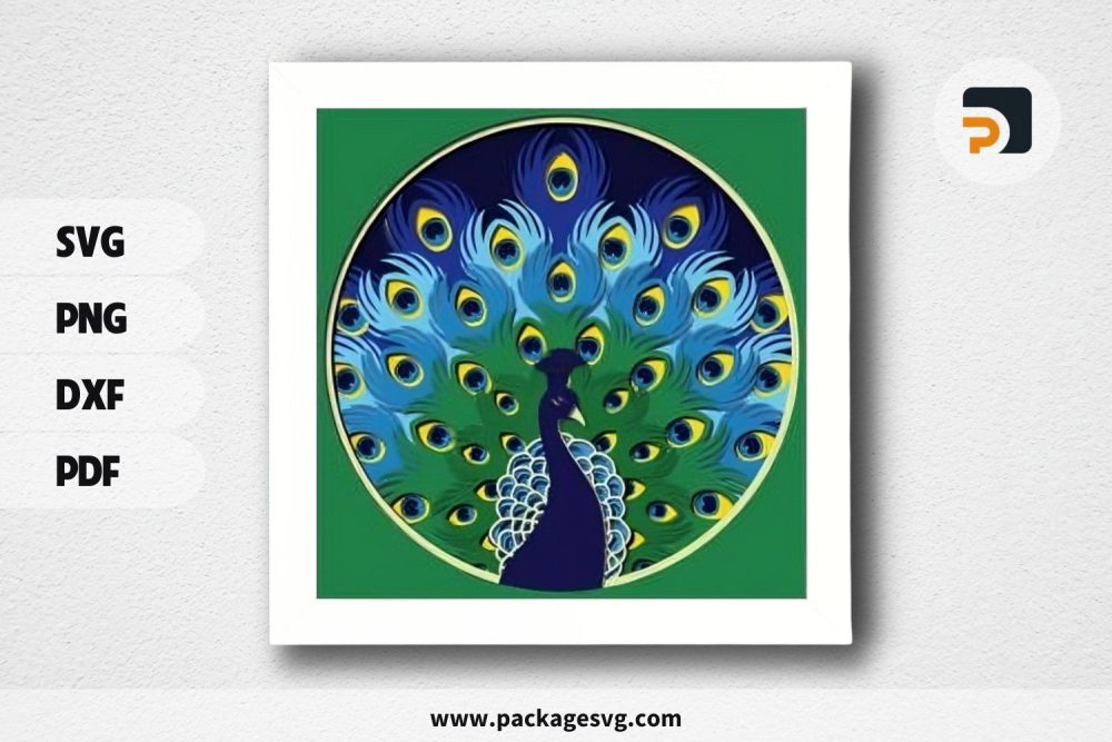 3D Peacock Shadowbox, SVG Paper Cut File LS2MJLZL (2)