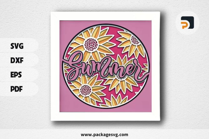 3D Summer Sunflower Shadowbox, SVG Paper Cut File (1)