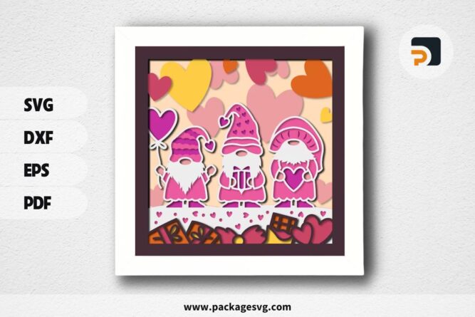 3D Valentine Gnomies Shadowbox, Gnome SVG Paper Cut File (1)