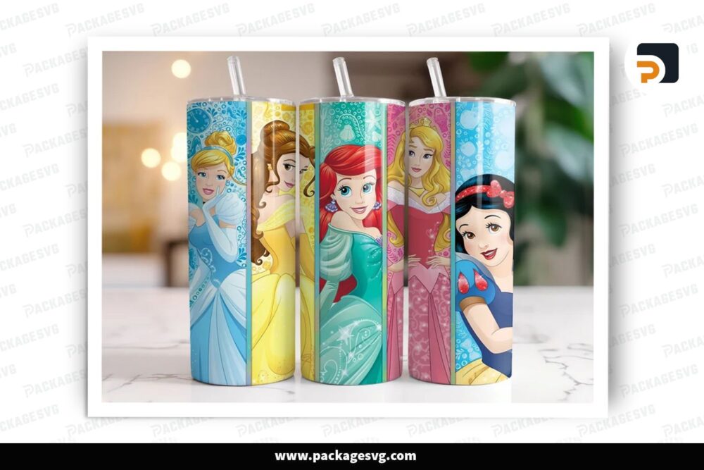 Disney Princess Sublimation Design, 20oz Cartoon Skinny Tumbler Wrap (2)