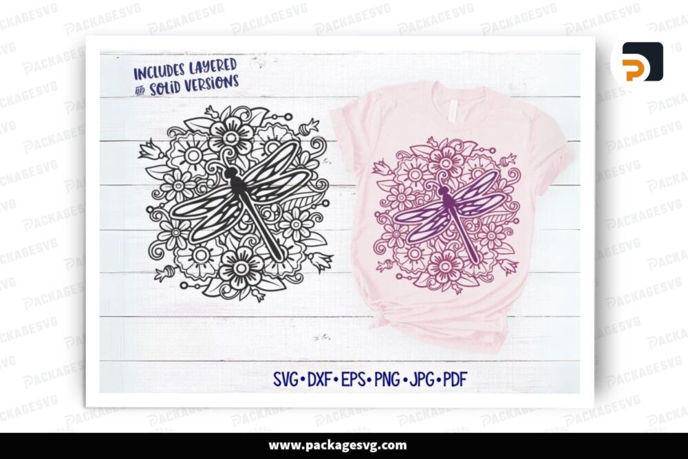 Dragonfly Mandala Floral, Summer SVG Design Cut File (2)