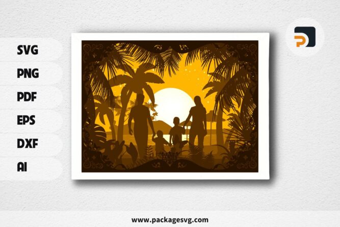 Family Holiday Lightbox, Beach SVG Paper Cut File LQX9LHWA (1)