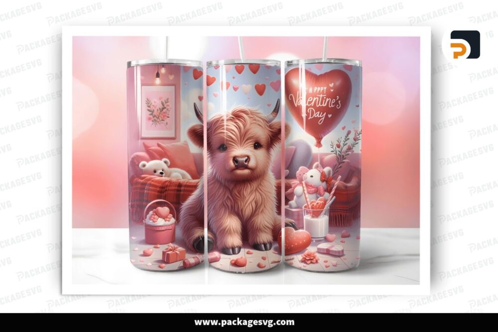 Highland Cow Sublimation Design, 20oz Valentine Skinny Tumbler Wrap LR0304NX (1)