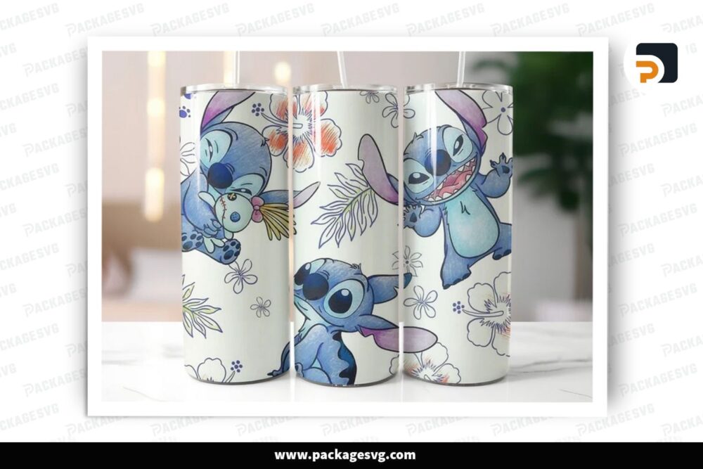 Stitch Sublimation Design Bundle, 4 20oz Cartoon Skinny Tumbler Wrap (3)