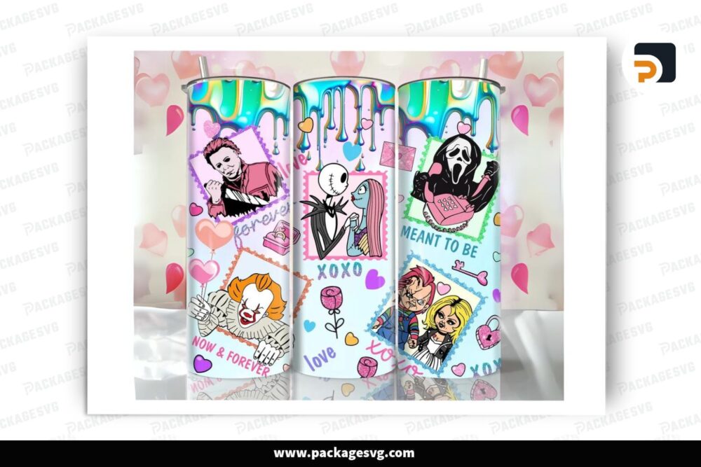 Valentine Killer Love Sublimation Design, 20oz Cartoon Skinny Tumbler Wrap (2)