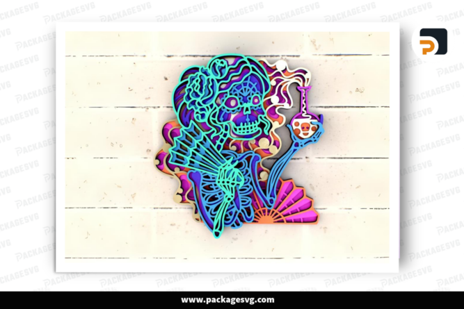 Skeleton Girl 3D Mandala SVG files, Halloween pumpkin SVG