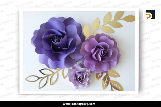 Set of 3 Paper Rose Templates, Paper Flower SVG