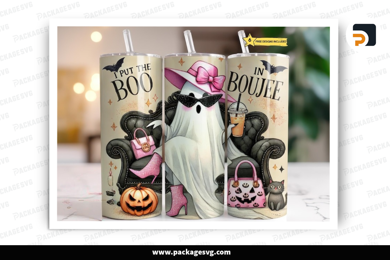 Boujee Bougee Ghost Tumbler Wrap PNG, Halloween Boo-gee 20 Oz Skinny Sublimation Tumbler