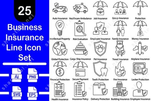 Business Insurance Line Icon Set