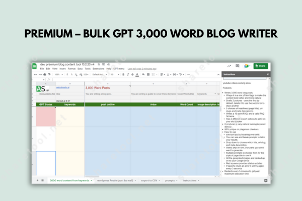 Bulk GPT 3,000 Word AI Blog Writer